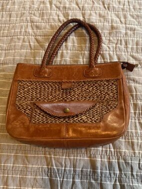 Trotters Tan Woven Leather Bag Made in Brazil